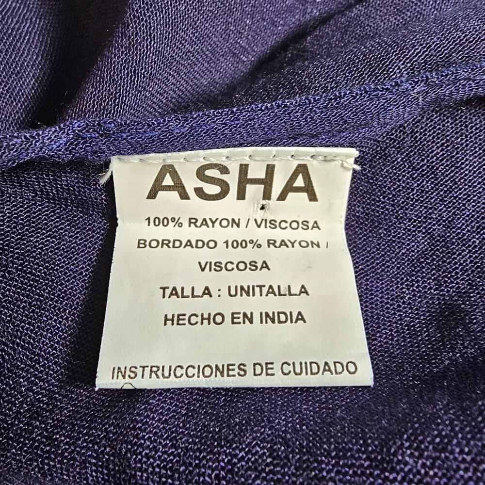 Asha Womans size L Short Sleeve Midi V-Neck Dress Blue Embroidered Floral - Picture 6 of 8